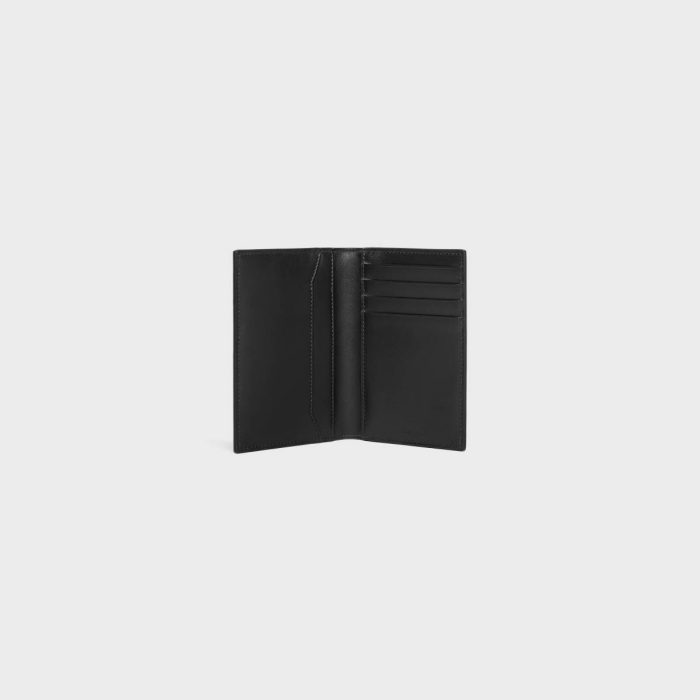 Vertical Card Holder In Calfskin With Triomphe Embossed Black Celine Coin And Card Holders Men