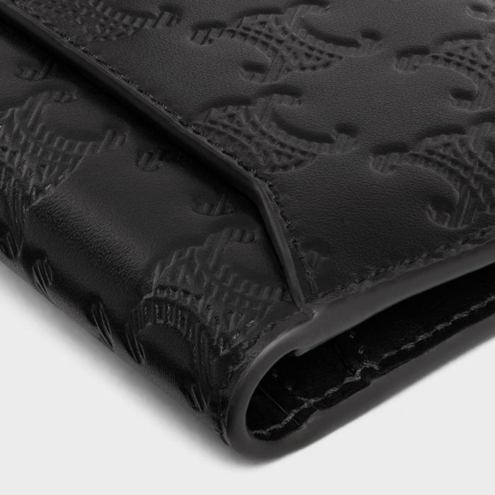 Vertical Card Holder In Calfskin With Triomphe Embossed Black Celine Coin And Card Holders Men