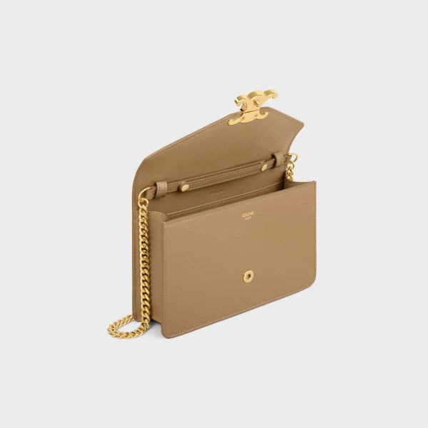 Wallet On Chain Margo In Shiny Calfskin Celine Women Margo Smoked Brown
