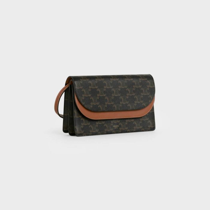 Wallet On Strap In Triomphe Canvas And Smooth Lambskin Triomphe Canvas Tan Women Celine