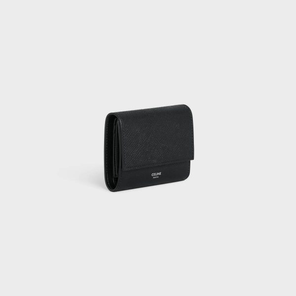 Wallets Celine Small Trifold Wallet In Grained Calfskin Men Black