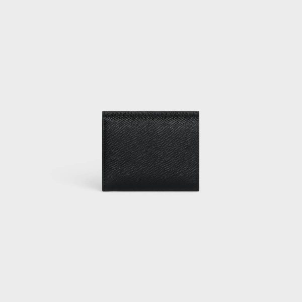 Wallets Celine Small Trifold Wallet In Grained Calfskin Men Black