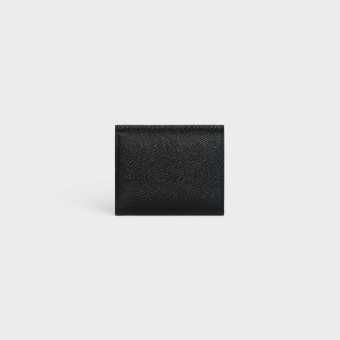 Wallets Celine Small Trifold Wallet In Grained Calfskin Men Black