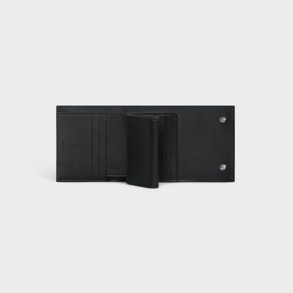 Wallets Celine Small Trifold Wallet In Grained Calfskin Men Black