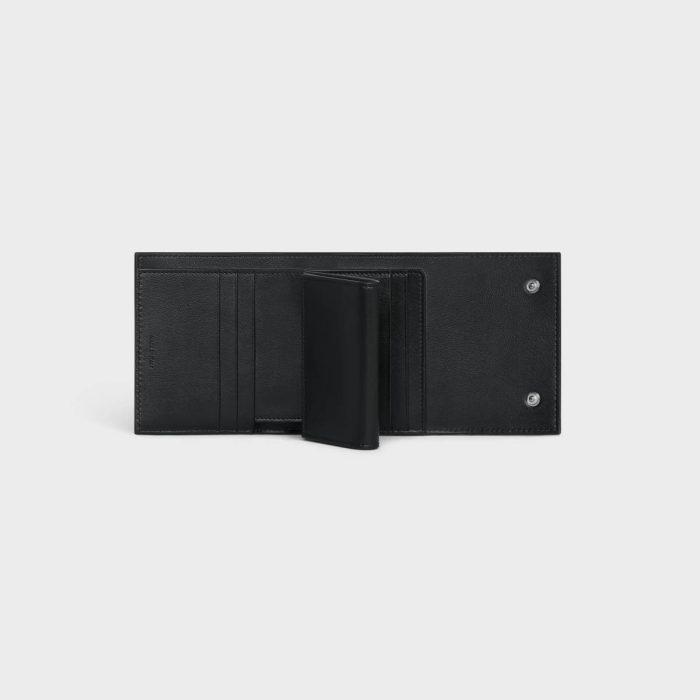 Wallets Celine Small Trifold Wallet In Grained Calfskin Men Black