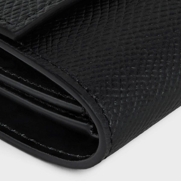 Wallets Celine Small Trifold Wallet In Grained Calfskin Men Black