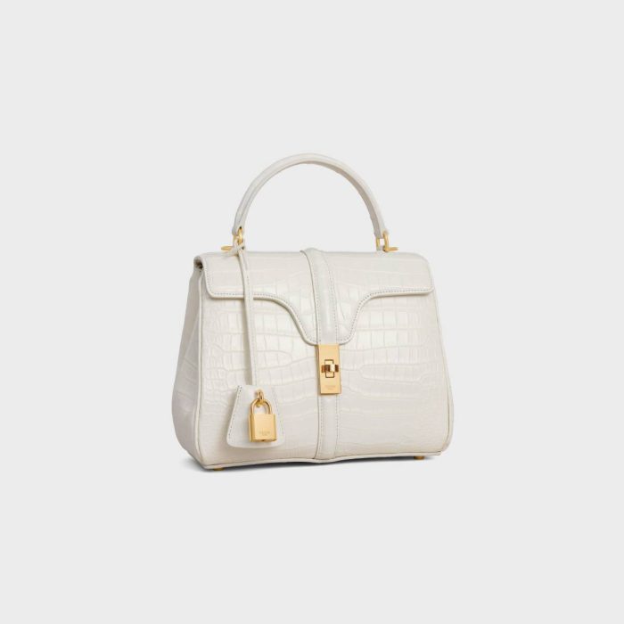 White Cotton Celine Small 16 Bag In Porosus Crocodile Women Cross-Body Bags