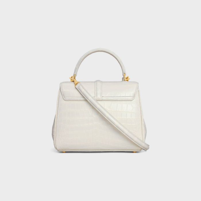 White Cotton Celine Small 16 Bag In Porosus Crocodile Women Cross-Body Bags
