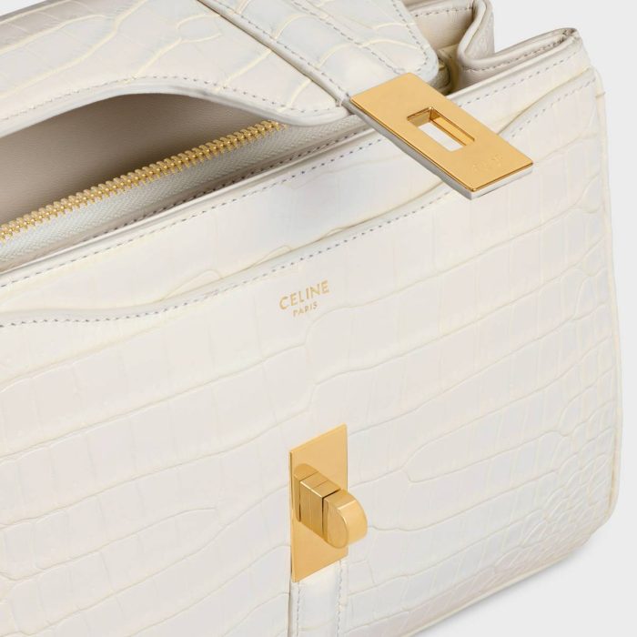 White Cotton Celine Small 16 Bag In Porosus Crocodile Women Cross-Body Bags