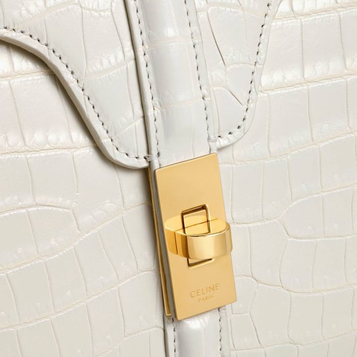 White Cotton Celine Small 16 Bag In Porosus Crocodile Women Cross-Body Bags