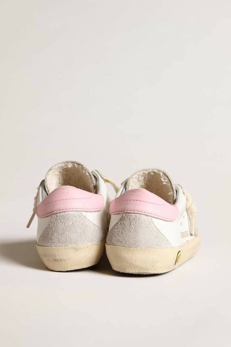 White Golden Goose Little Girls (1-3 Years) Super-Star Junior With Silver Leather Star And Pink Heel Tab Kids