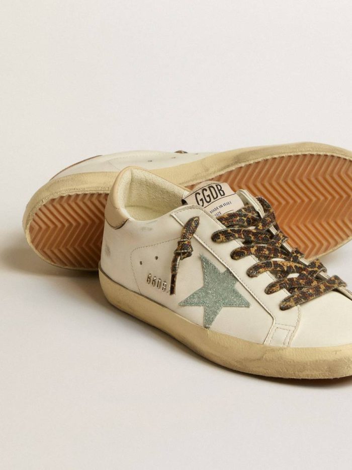 White Golden Goose Women's Super-Star With Gray Glitter Star And Nude Leather Heel Tab Women Super-Star