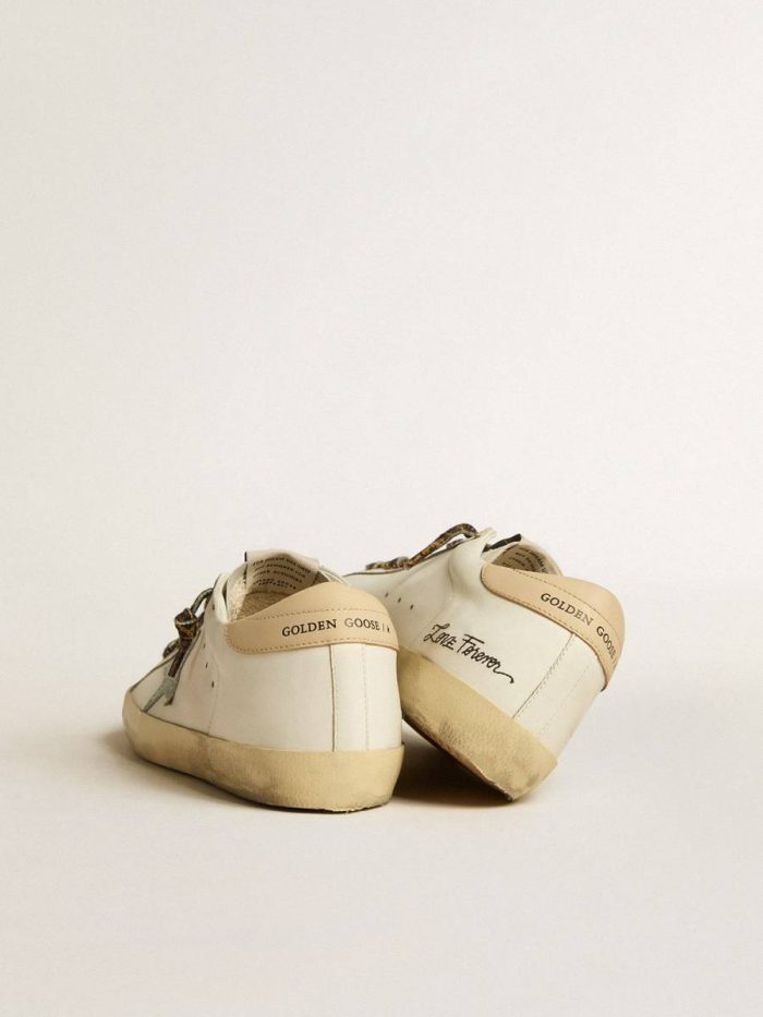 White Golden Goose Women's Super-Star With Gray Glitter Star And Nude Leather Heel Tab Women Super-Star