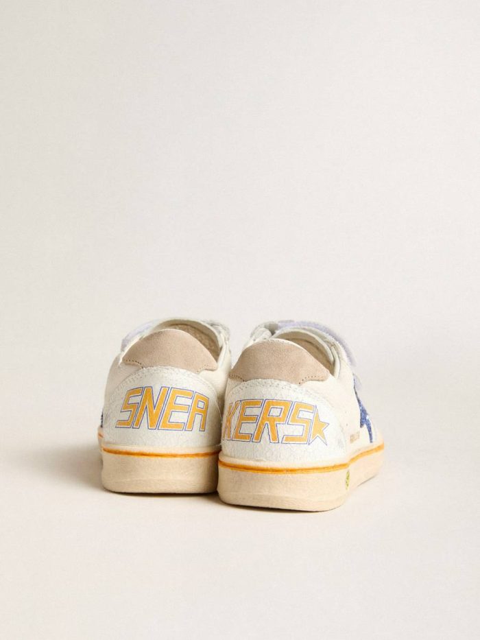 White Kids Golden Goose Young Ball Star With Blue Glitter Star And Beige Suede Heel Tab Girls (4-10 Years)