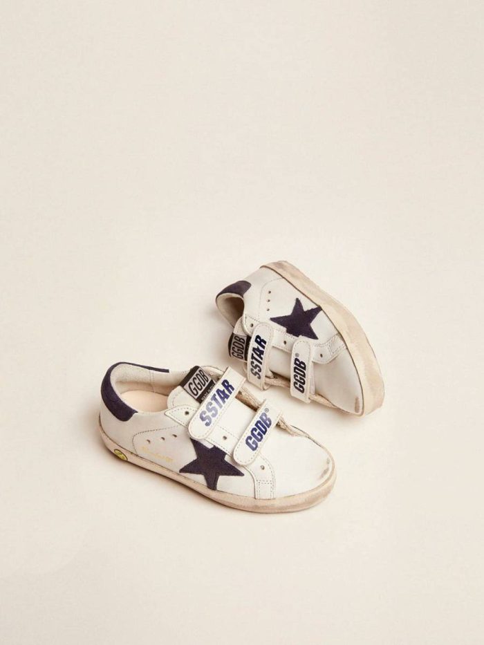 White Little Boys (1-3 Years) Kids Old School Junior In White Leather With Blue Suede Star And Heel Tab Golden Goose