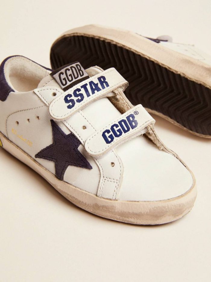 White Little Boys (1-3 Years) Kids Old School Junior In White Leather With Blue Suede Star And Heel Tab Golden Goose