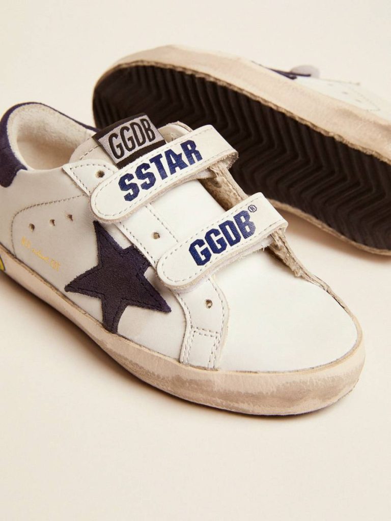 White Little Boys (1-3 Years) Kids Old School Junior In White Leather With Blue Suede Star And Heel Tab Golden Goose