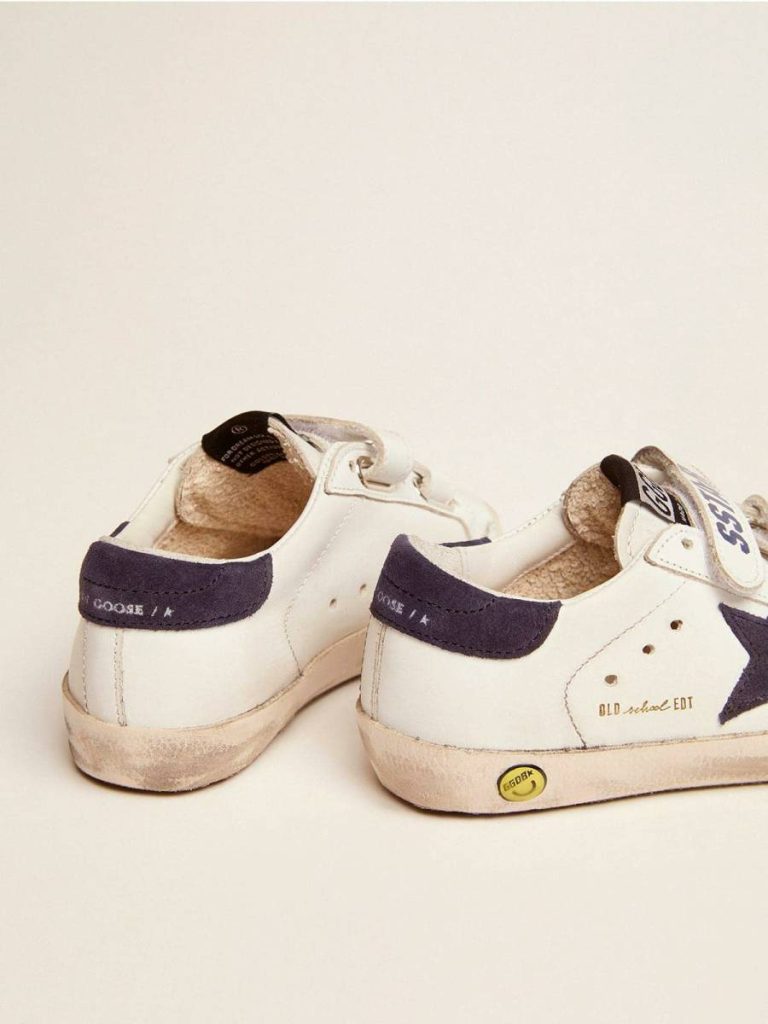 White Little Boys (1-3 Years) Kids Old School Junior In White Leather With Blue Suede Star And Heel Tab Golden Goose