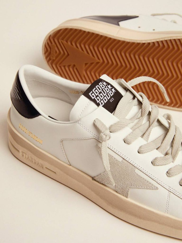 White Men Golden Goose Stardan Men's Stardan With Star In Ice-Gray Suede And Blu-Navy Heel Tab