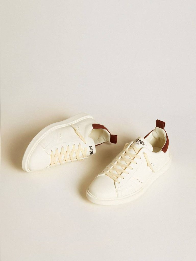 White Men Starter Men’s Starter Ltd In White Leather With Burgundy Nubuck Heel Tab Golden Goose