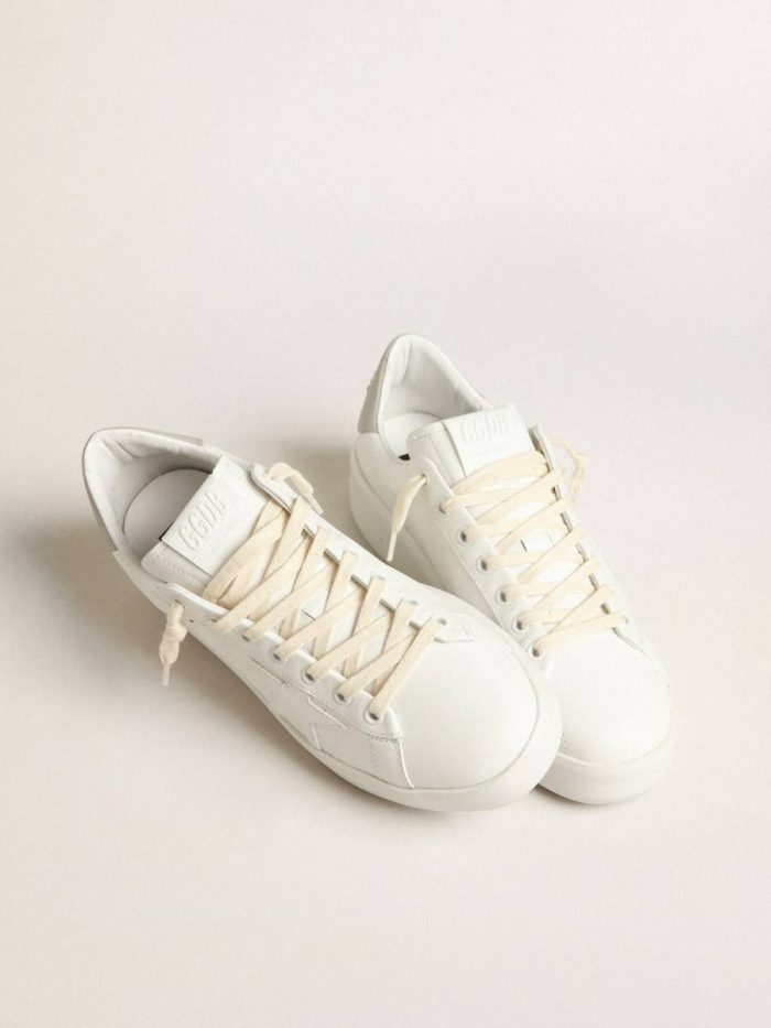 White Purestar Golden Goose Purestar With White Star And Gray Leather Heel Tab Women