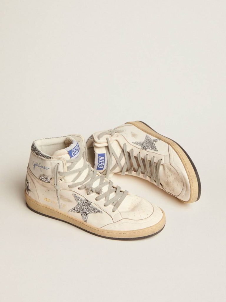 White Sky-Star Women's Sky-Star With Signature On The Ankle And Silver Inserts Golden Goose Women