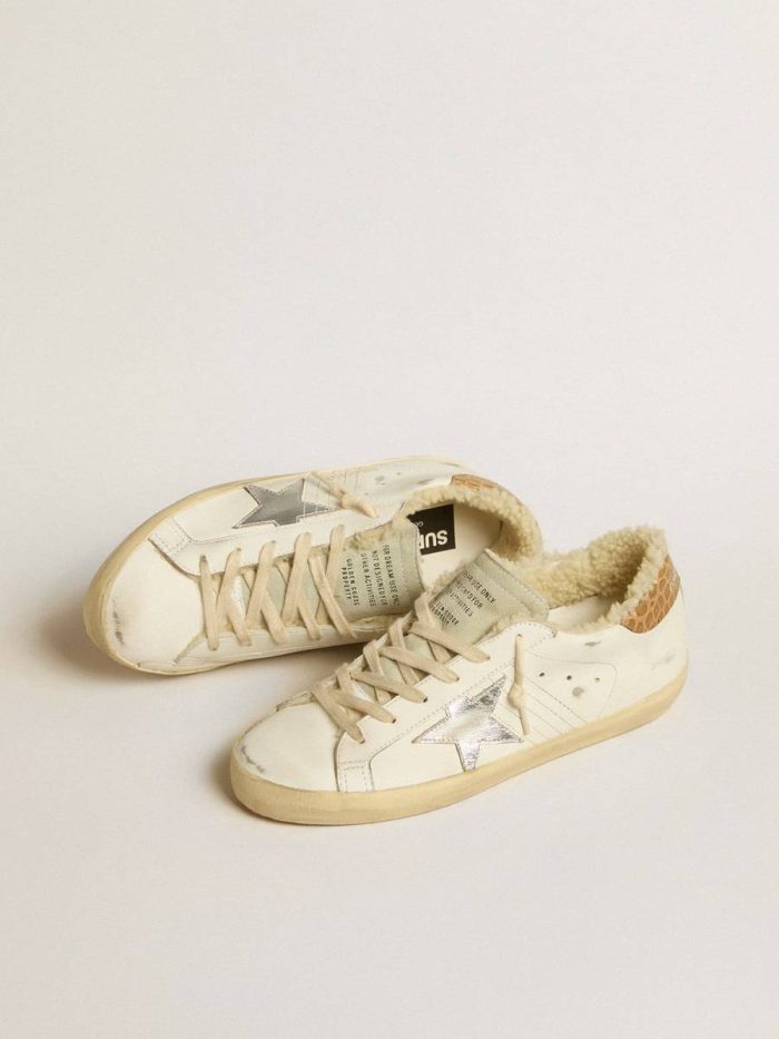 White Super-Star With Silver Leather Star And Crocodile-Print Leather Heel Tab Golden Goose Super-Star Women