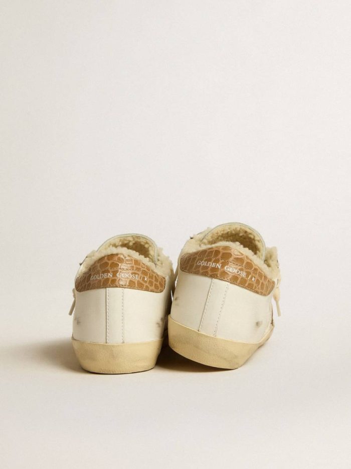White Super-Star With Silver Leather Star And Crocodile-Print Leather Heel Tab Golden Goose Super-Star Women