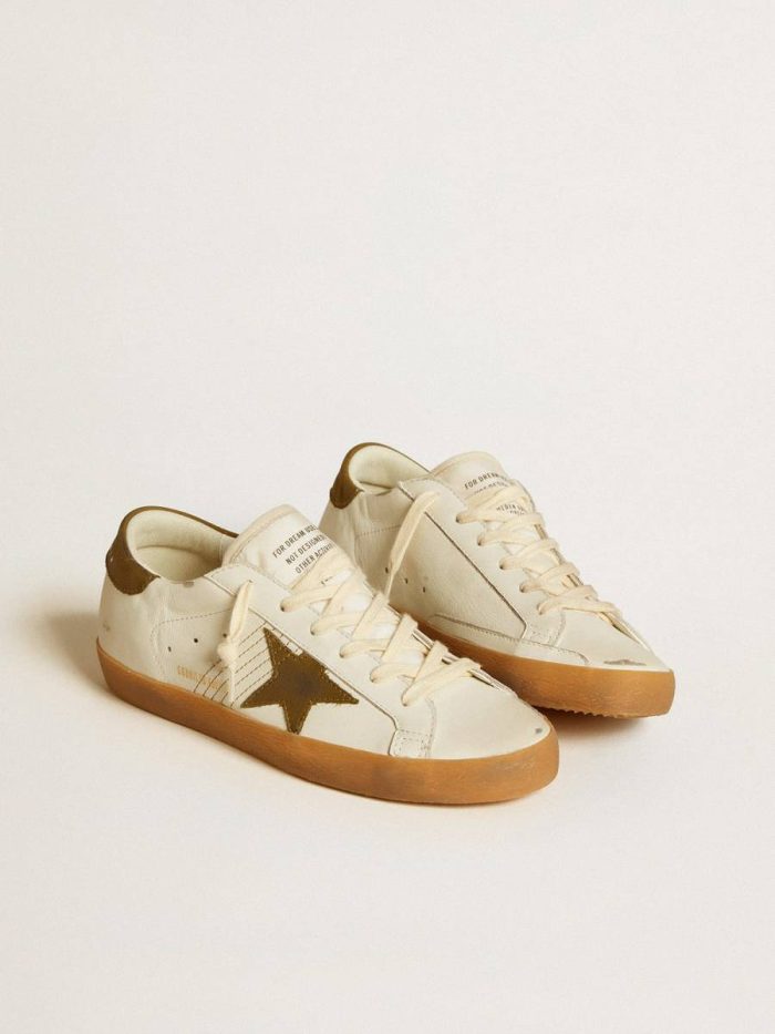 White Super-Star Women's Super-Star Ltd With Military Green Nubuck Star And Heel Tab Women Golden Goose