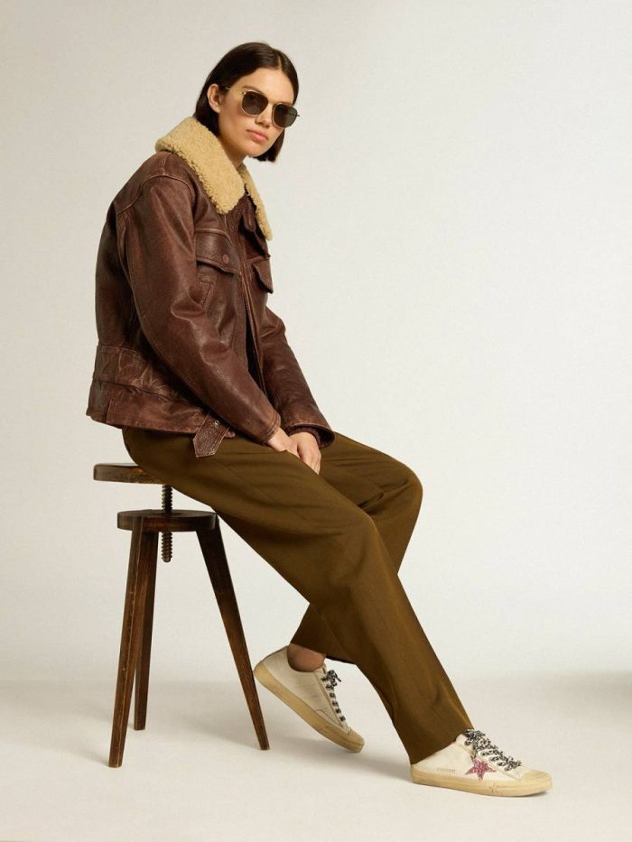 White V-Star With Pink Glitter Star And Metallic Leather Heel Tab V-Star Golden Goose Women