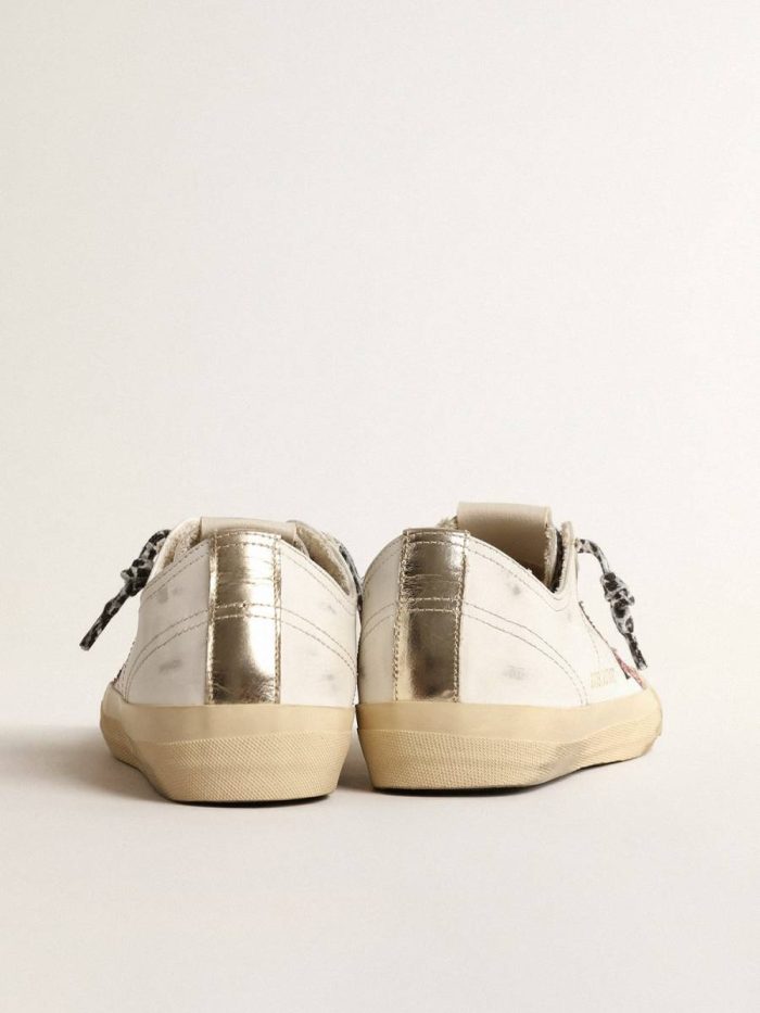 White V-Star With Pink Glitter Star And Metallic Leather Heel Tab V-Star Golden Goose Women
