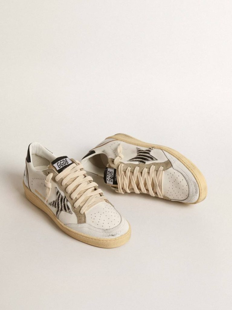 White Women Ball Star Ltd With Zebra-Print Star And Metallic Leather Insert Ball Star Golden Goose