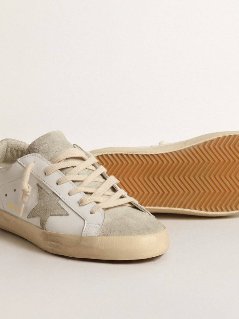White Women's Super-Star With Gray Star And Silver Glitter Heel Tab Golden Goose Women Super-Star
