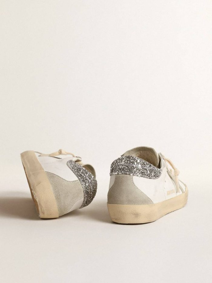 White Women's Super-Star With Gray Star And Silver Glitter Heel Tab Golden Goose Women Super-Star