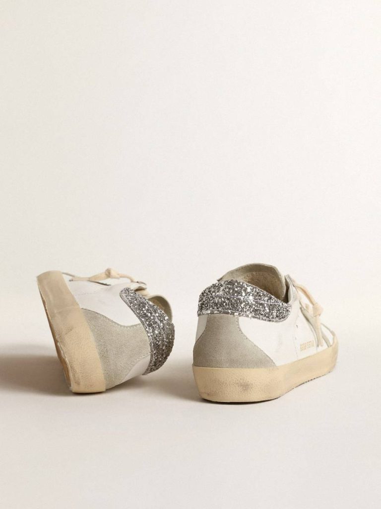 White Women's Super-Star With Gray Star And Silver Glitter Heel Tab Golden Goose Women Super-Star