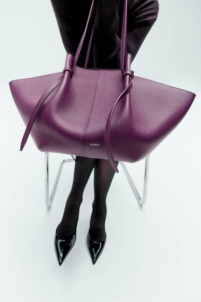 Wine Tote Bags Yuzefi Women Large Mochi - Wine Pebble Grained Leather