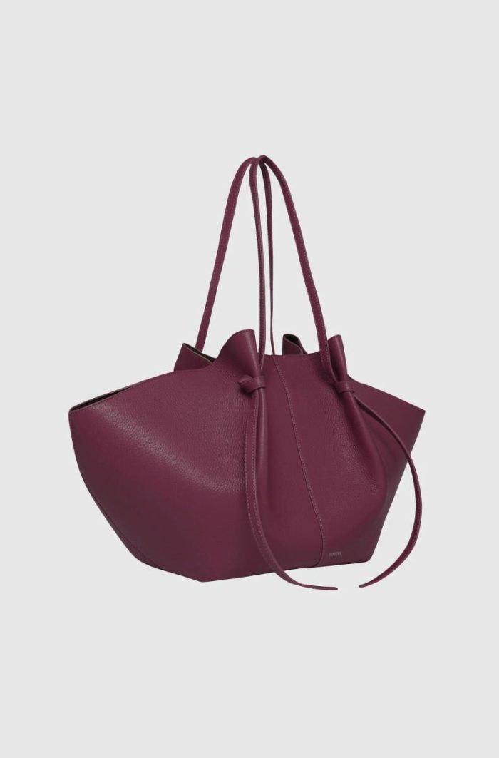 Wine Tote Bags Yuzefi Women Large Mochi - Wine Pebble Grained Leather