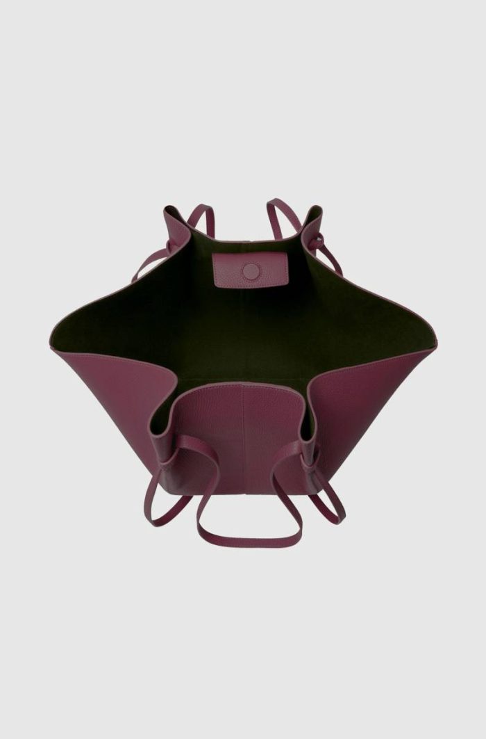 Wine Tote Bags Yuzefi Women Large Mochi - Wine Pebble Grained Leather
