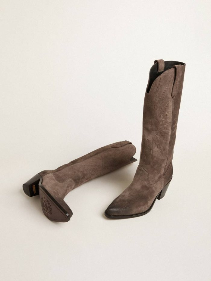 Wish Star Boots In Dark Brown Suede With Tone-On-Tone Inlay Star Women Golden Goose Boots