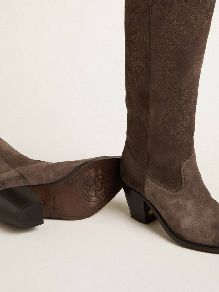 Wish Star Boots In Dark Brown Suede With Tone-On-Tone Inlay Star Women Golden Goose Boots