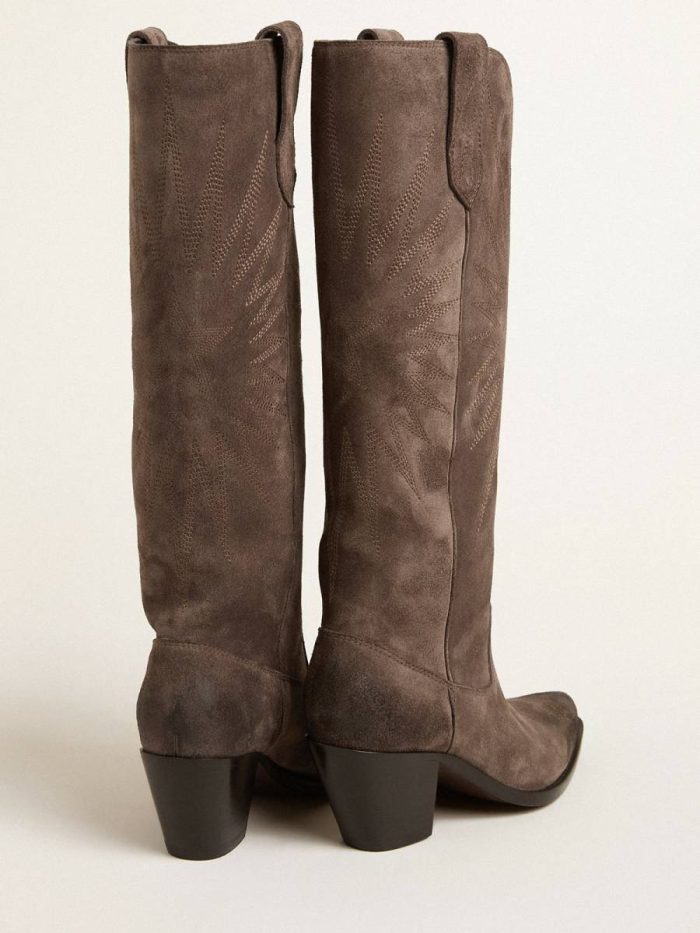 Wish Star Boots In Dark Brown Suede With Tone-On-Tone Inlay Star Women Golden Goose Boots