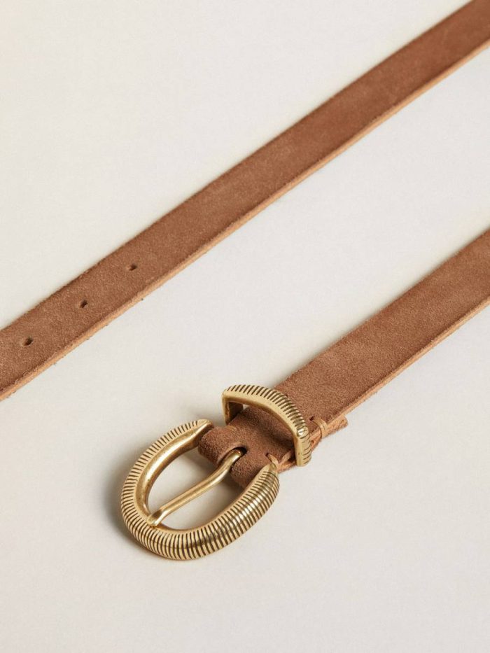 Women Ash-Colored Nubuck Leather Belt With Gold Buckle Ash Belts Golden Goose