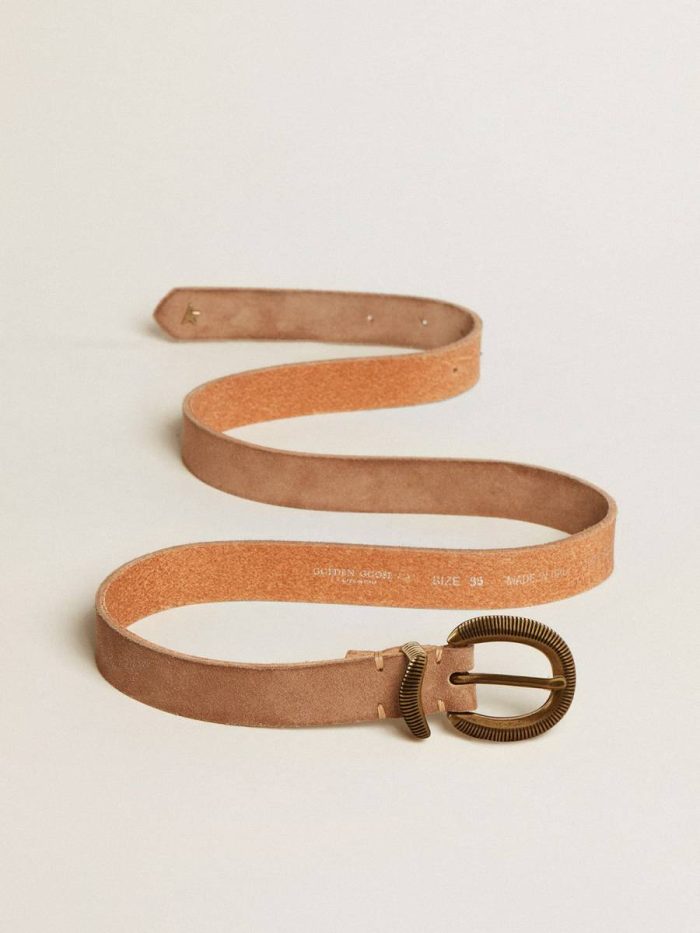 Women Ash-Colored Nubuck Leather Belt With Gold Buckle Ash Belts Golden Goose