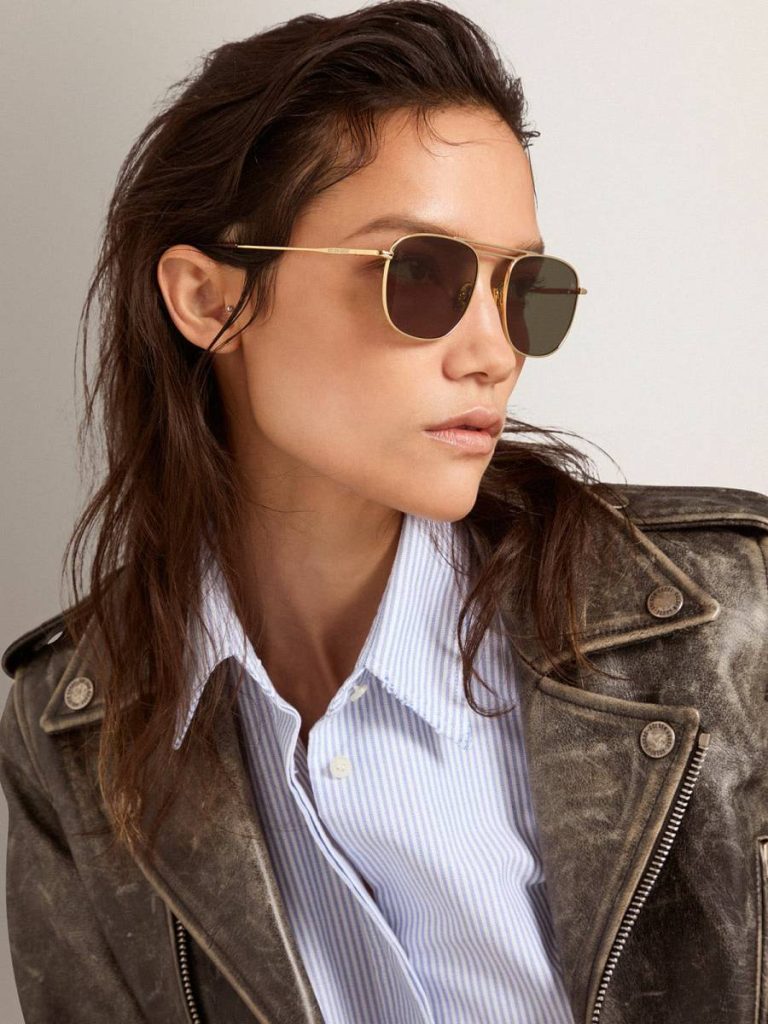 Women Aviator Sunglasses With Gold Frame And Green Lenses Golden Goose Gold Sunglasses