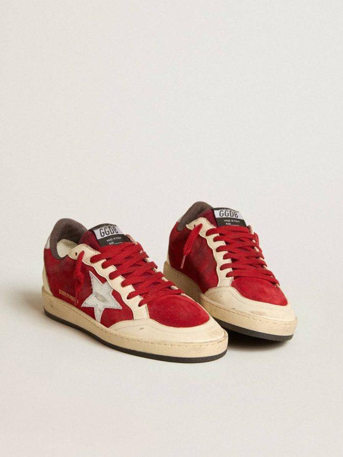 Women Ball Star In Burgundy Suede With Silver Leather Star And Heel Tab Golden Goose Ball Star