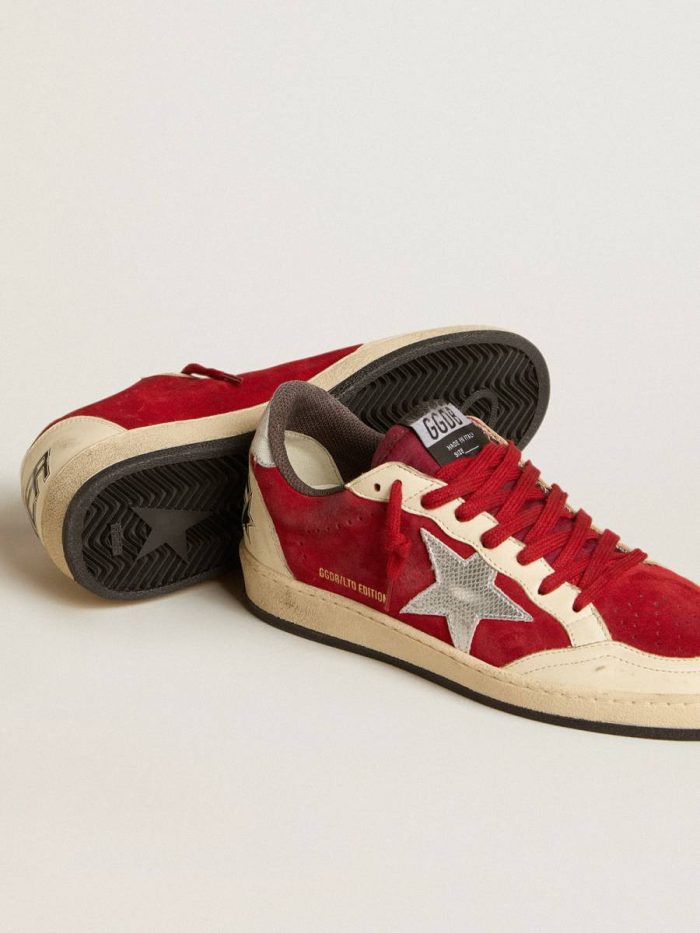 Women Ball Star In Burgundy Suede With Silver Leather Star And Heel Tab Golden Goose Ball Star