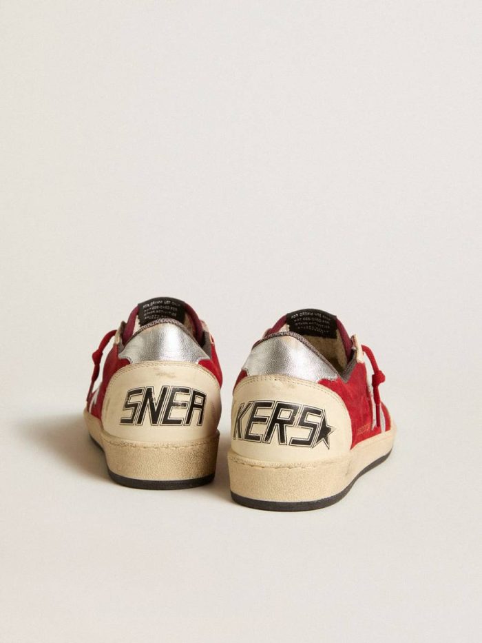 Women Ball Star In Burgundy Suede With Silver Leather Star And Heel Tab Golden Goose Ball Star