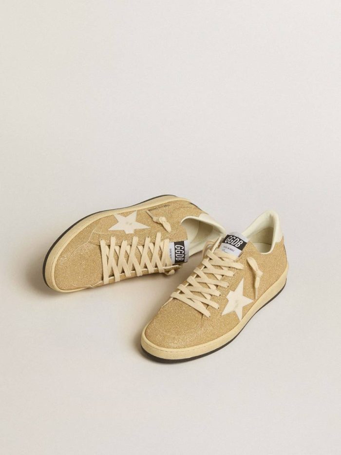Women Ball Star In Golden Swarovski Crystals With Milk-White Leather Star Golden Goose Ball Star