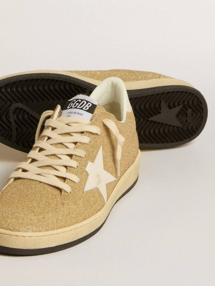 Women Ball Star In Golden Swarovski Crystals With Milk-White Leather Star Golden Goose Ball Star