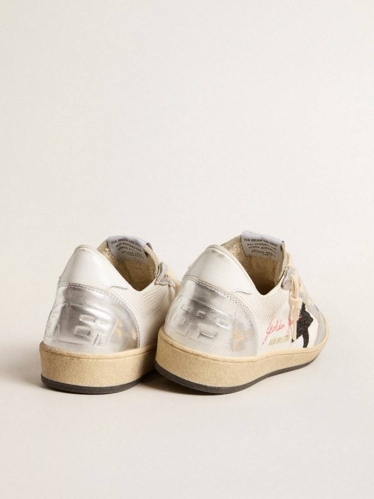 Women Ball Star In White Mesh With Black Glitter Star And Silver Inserts Ball Star Golden Goose